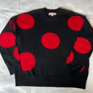 Philosophy long sleeve crew neck black sweater with big red polka dots size S